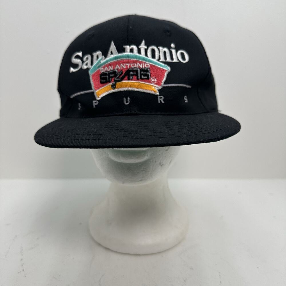 VTG San Antonio Spurs NBA Logo Black Adjustable Snapback Hat Cap Twins 90s